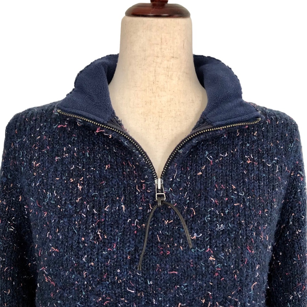 Vintage Christopher & Banks Quarter-Zip Flecked Sweater, Navy Blue Size Medium
